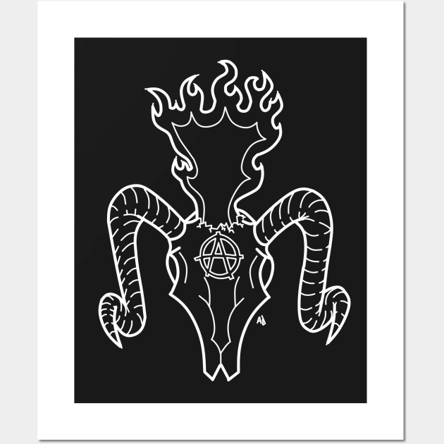 Blazing Anarchist Ram Skull (Dark Colors) Wall Art by Shinigamineko77